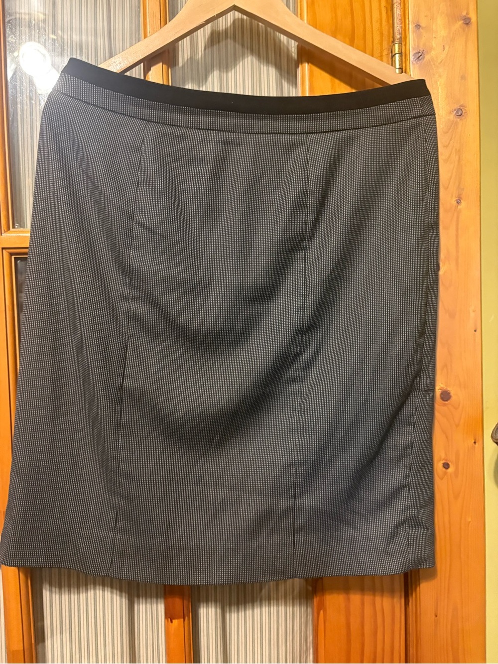 le chateau Black & Gray Micro-Check Midi Pencil Skirt